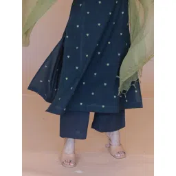 The Indian Ethnic Co Green Slub Cotton Straight Fit Pants-picture-29