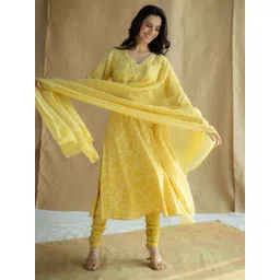 THE INDIAN ETHNIC CO Mustard Handblock Printed Cotton Kota Doria Dupatta-picture-32