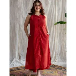 The Indian Ethnic Co Red Straight Ajrakh Handblock Printed Cotton Kurta-picture-31