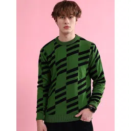 The Indian Garage Co Geometric Printed Long Sleeves Acrylic Pullover Sweater-image-12