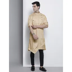 The Indian Garage Co Men Beige Solid Asymmetric Kurta-picture-43