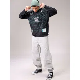 The Indian Garage Co Men Black Printed Long Sleeves Hooded Neck Sweatshirt-picture-37