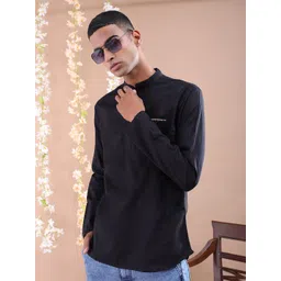 The Indian Garage Co Men Black Solid Short Kurta-image-14