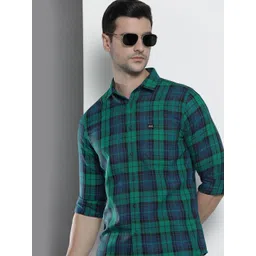 The Indian Garage Co Men Blue & Green Comfort Fit Checked Casual Shirt-picture-20