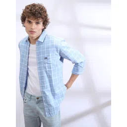 The Indian Garage Co Men Blue & White Slim Fit Checked Casual Shirt-picture-15