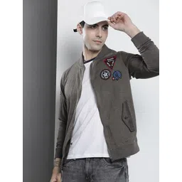 The Indian Garage Co Men Charcoal Grey Applique Detail Sweatshirt-image-25