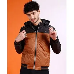 the indian garage co Men Colourblock Regular Fit Hooded Bomber Jacket-picture-31