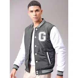The Indian Garage Co Men Colourblocked Varsity Jacket with Patchwork-picture-27