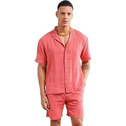the indian garage co Men Cotton Regular Fit Solid Resort Wear Shirt & Boxers Co-Ords Set-picture-10