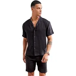 the indian garage co Men Cotton Regular Fit Solid Resort Wear Shirt & Boxers Co-Ords Set-picture-26