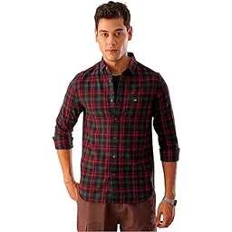 the indian garage co Men Cotton Slim Fit Checkered Full Sleeves Cutaway Collar Casual Shirt-picture-17