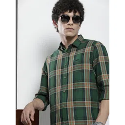 The Indian Garage Co Men Green & Beige Tartan Checks Checked Casual Shirt-picture-27