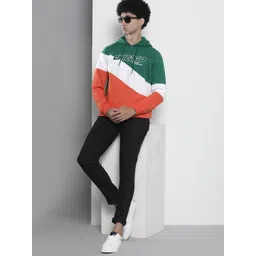 The Indian Garage Co Men Green & Orange Striped Hooded Sweatshirt-picture-37