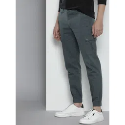 The Indian Garage Co Men Grey Slim Fit Cargos Trousers-picture-12
