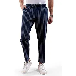 the indian garage co Men Mid Rise Regular Fit Striped Mid-Rise Elasticated Trousers-picture-53