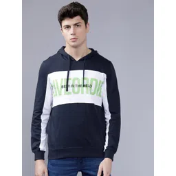 The Indian Garage Co Men Navy Blue & White Printed Hooded Sweatshirt-picture-30