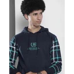 The Indian Garage Co Men Navy Blue Embroidered Hooded Sweatshirt-picture-22