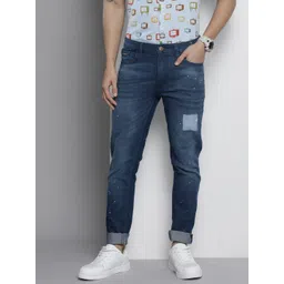The Indian Garage Co Men Navy Blue Mildly Distressed Light Fade Stretchable Jeans-picture-39