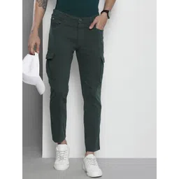 The Indian Garage Co Men Olive Green Slim Fit Cargos-image-37