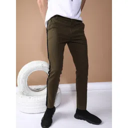 The Indian Garage Co Men Olive Green Slim Fit Solid Chinos With Side Strip Detail-picture-31