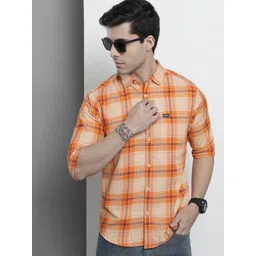 The Indian Garage Co Men Orange Comfort Checked Regular Fit Cotton Casual Shirt-picture-31