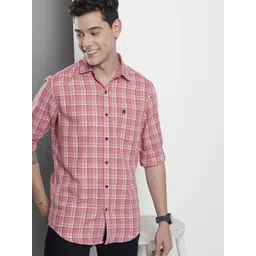 The Indian Garage Co Men Pink & White Checked Cotton Casual Shirt-picture-40