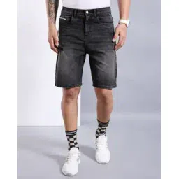 the indian garage co Men Regular Fit Flat-Front Denim Shorts-picture-21