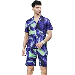 the indian garage co Men Regular Fit Marbel Print Street Wear Boxers & Shirt Co-ords Set-picture-32