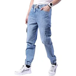 the indian garage co Men Regular Fit Solid Mid-Rise Stretchable Denim Cargo Joggers-picture-16