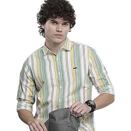 the indian garage co Men Regular Fit Striped Full Sleeves Cutaway Collar Casual Shirt-picture-53