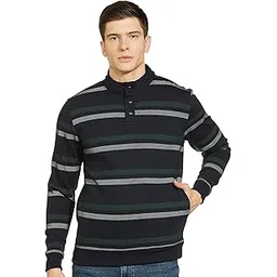 the indian garage co Men Regular Fit Striped High Neck Front Open High Neck Sweatshirt-picture-30