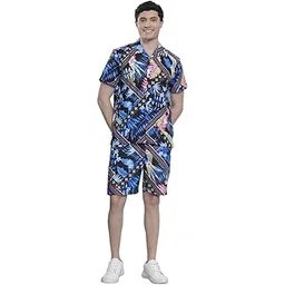 the indian garage co Men Regular Fit Tropical Print Resort Wear Boxers & Shirt Co-ords Set-picture-33