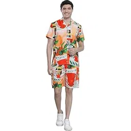 the indian garage co Men Regular Fit Tropical Print Resort Wear Boxers & Shirt Co-ords Set-picture-35