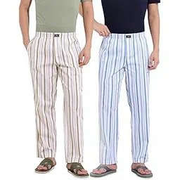 the indian garage co Men Regular Fit Vertical Striped Pack of 2 Lounge Pants (Blue_S)-picture-25