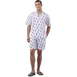 the indian garage co Men Relaxed Fit Animal Printed Shirt and Boxer Co-ord Set (White_XL)-picture-11