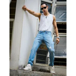 The Indian Garage Co Men Relaxed Fit Mildly Distressed Light Fade Jeans-picture-37