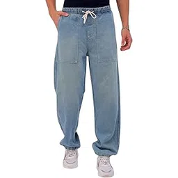 the indian garage co Men Relaxed Fit Solid Mid-Rise Denim Joggers-picture-44