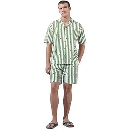 the indian garage co Men Relaxed Fit Vertical Striped Shirt and Boxer Co-ord Set (Green_XL)-picture-15