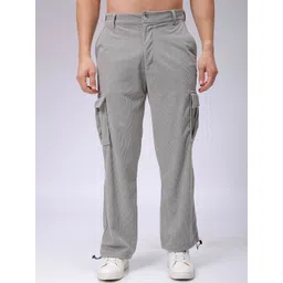 The Indian Garage Co Men Textured Loose Fit Cargos Trousers-picture-40