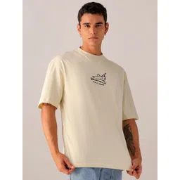 The Indian Garage Co Men Typography Printed V-Neck Applique Boxy T-shirt-picture-30