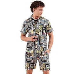 the indian garage co Men's Cotton Printed Regular Fit Tropical Print Resort Wear Boxers & Shirt Co-Ords Set-picture-37