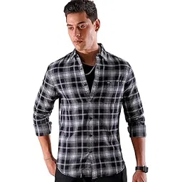 the indian garage co Men's Cotton Slim Fit Checkered Full Sleeves Cutaway Collar Casual Shirt-picture-14