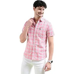the indian garage co Men's Cotton Slim Fit Checkered Half Sleeves Spread Collar Casual Shirt-picture-26