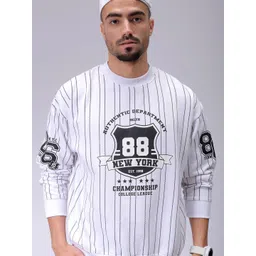 The Indian Garage Co Mens Polyester White striped Overhead-Crewneck Sweatshirts-picture-35