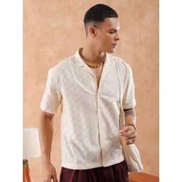 The Indian Garage Co Self Design Cuban Collar Oversized Casual Shirt-picture-12