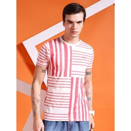 The Indian Garage Co White & Pink Abstract Printed Casual T-shirt-picture-34