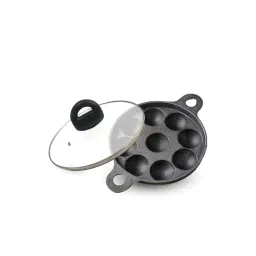 The Indus Valley Black Cast Iron 20.82 cm Paddu Pan With Glass Lid-picture-29