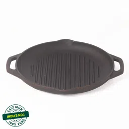 the indus valley Pre-Seasoned Cast Iron Round Grill Pan With Double Handle - 10.5 inch Grill Pan 26.7 cm diameter 0.6 L capacity-picture-16