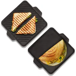 the indus valley Pre-Seasoned Cast Iron Square Griddle/ Grill Pan with Double Handle - 10.7 inch Grill Pan 27.2 cm diameter 0 L capacity-picture-27