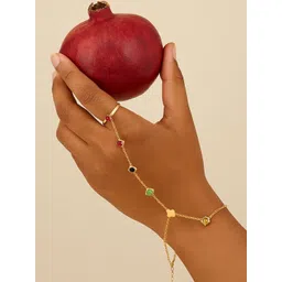 The Jewellery Tale Stainless Steel Gold-Plated Stones Studded Ring Bracelet-picture-37